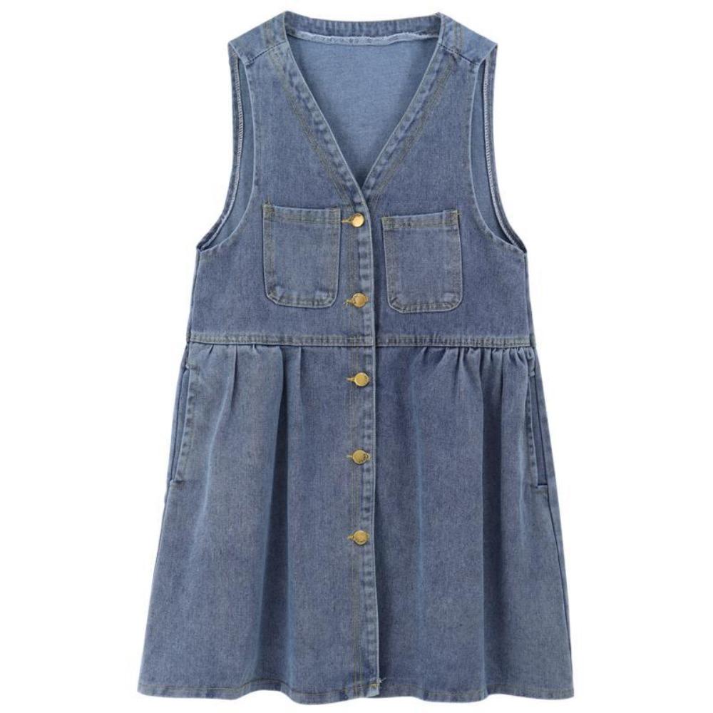High Waisted Denim Camisole Dress Pleated Sleeveless Short Dress Elegant Cowboy Strap Dress  Summer