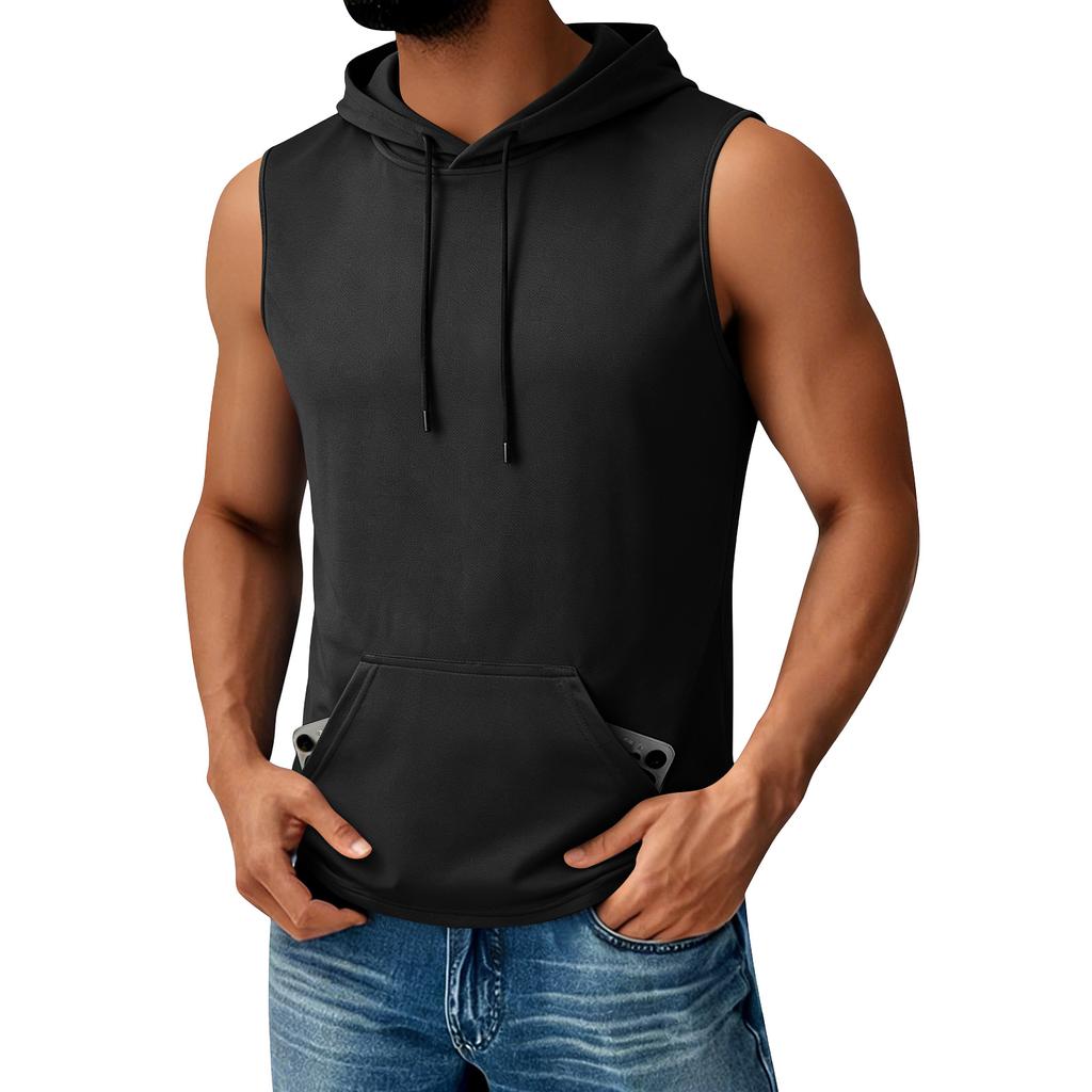 Men's Hooded Pocket Top  Men's Casual Sports Quick Drying Sleeveless Top