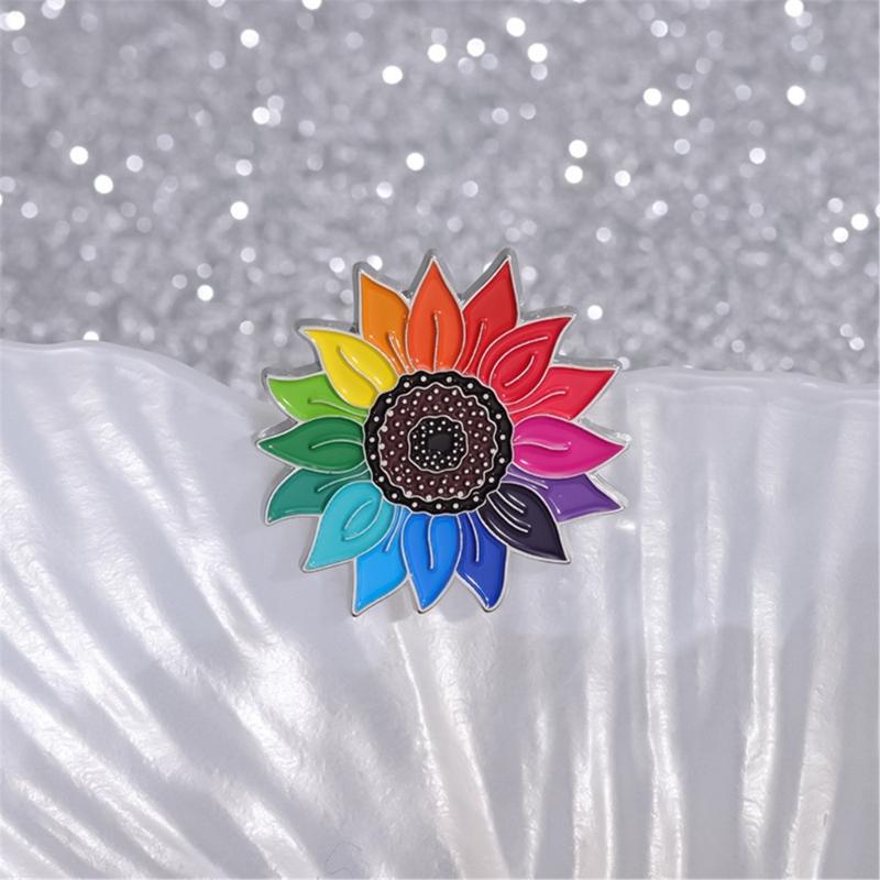 Rainbow Sunflowers Brooch Pins Fashionable Sturdy Alloy Jewelry Decoration for Women and Teens Versatile Accessory