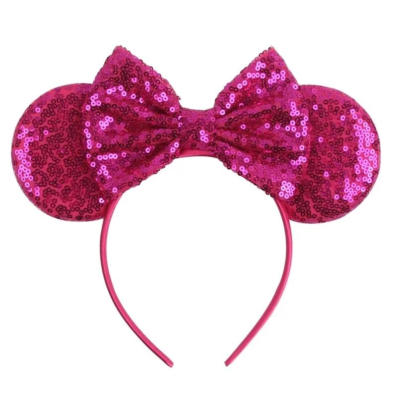 Mouse Ears Headband For Girls Adults 5'' Sparkly Sequin Bow Hairband Festival Party Travel DIY Hair Accessories