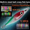 1-3PC Luminous Squid Hook Fishing Lure Double Hook Glow In The Dark Wood Shrimp with 3D Eyes Fake Octopus Bait for Night Fishing