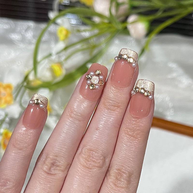 2025 Trendy Cat Eye Pearl French Manicure Stickers - Spicy Girl Handmade Short Nail Tips