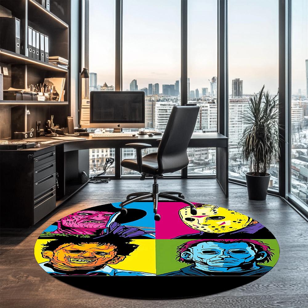 Halloween horror Printed Round Rug Carpet Chair Rug Area Rug Entryway Doormats,for Office Chair Living Room Bedroom Kitchen Room.