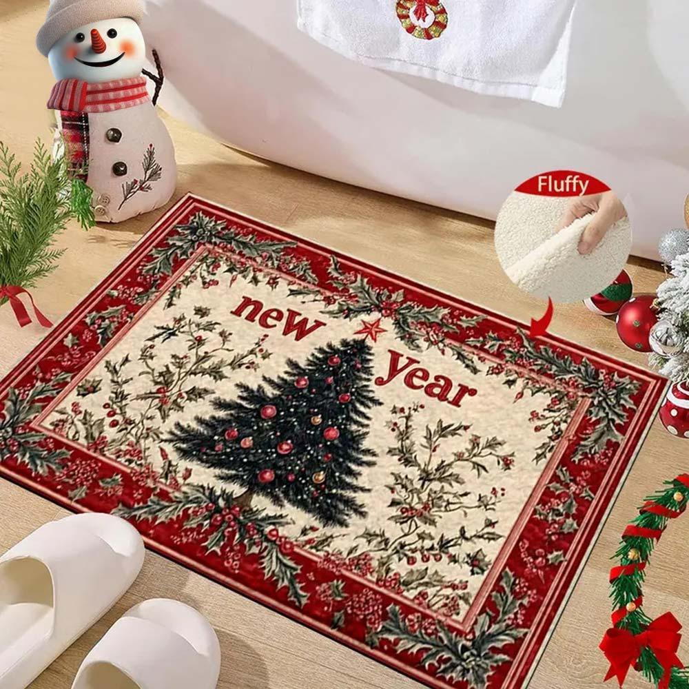 Water-absorbing Christmas Door Mat Gingerbread Man Pattern Santa Claus Design Bathroom Mat Christmas Decor Foot Mat