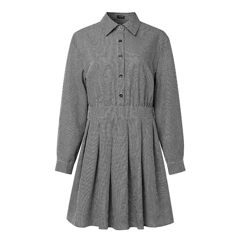 

VONDA Женское платье-рубашка с отложным воротником, длинным рукавом, клетчатое, приталенное, плиссированное, повседневное 2XL чёрный