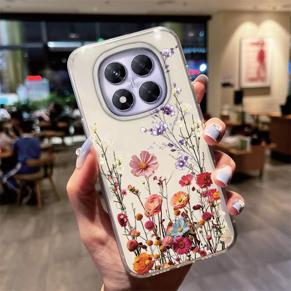 Colorful Floral Korean INS Style Clear Phone Case For Xiaomi Redmi Note 15 14 Pro 15C 14C Protection Soft TPU Transparent Cover
