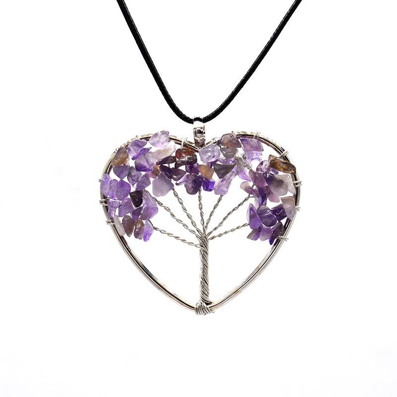 

Natural Gravel Crystal Tree Of Life Heart-Shaped Colorful Natural Stone Fortune Tree Love Necklace N38