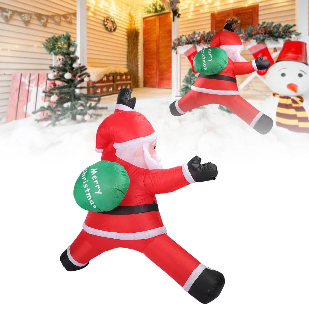8.2ft Inflatable Xmas Climbing Santa Blow Up Santa Yard Decoration with Present Bag Built in LED Light for Wall Garden Holiday Decor
