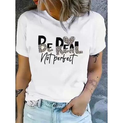 Taglia Europea Plus Size - Maglietta Elegante Plus Size con Stampa Lettere Cuori, Top Casual Girocollo a Maniche Corte