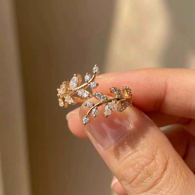 925 Silver Fashion Zircon Leaf Adjustable Rings for Women Gift Party High Quality stylish Fine Jewelry Sales