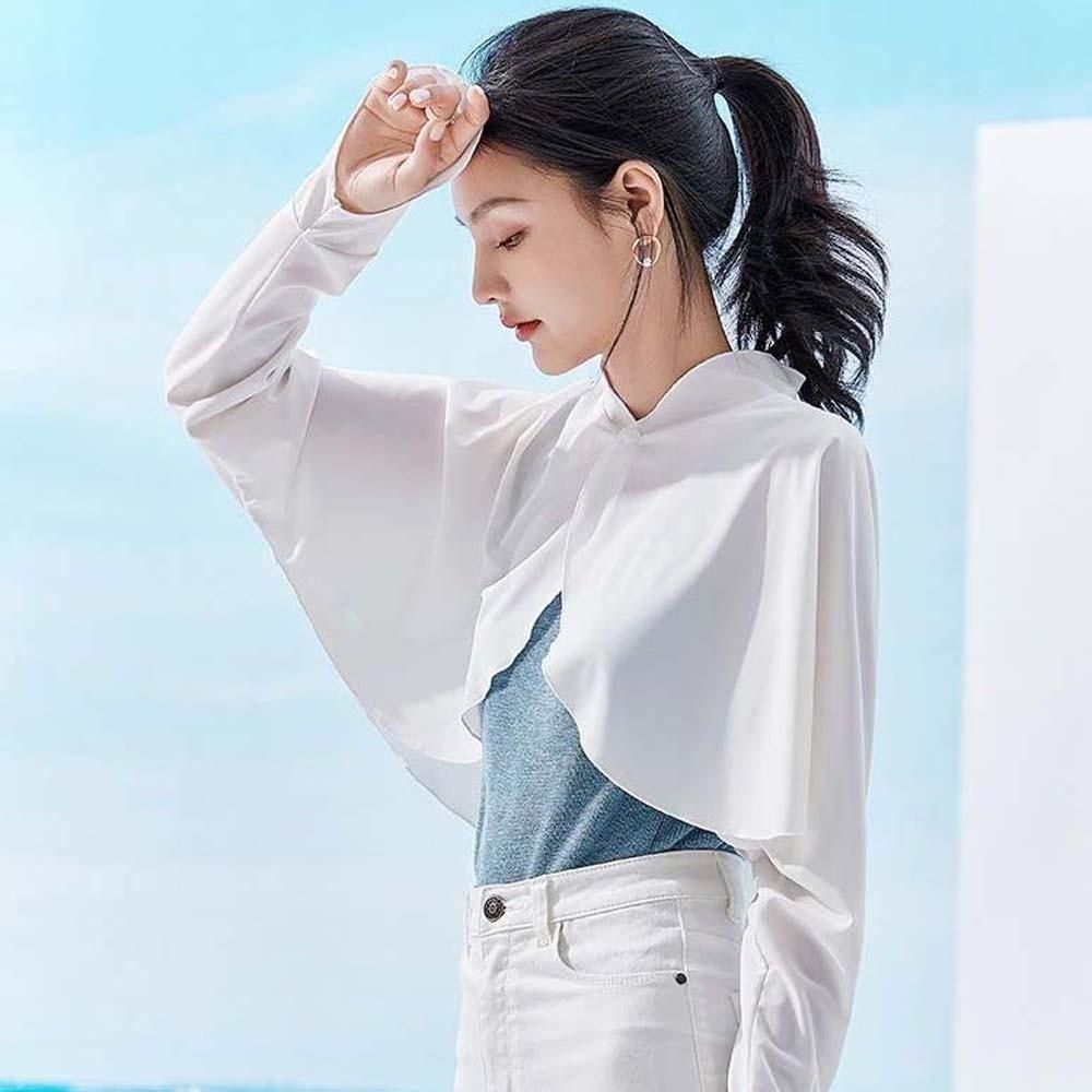 Long Sleeve Summer Sunscreen Shawl Solid Color Sun Protection Clothing Sweet Ice Silk Cape Outdoor