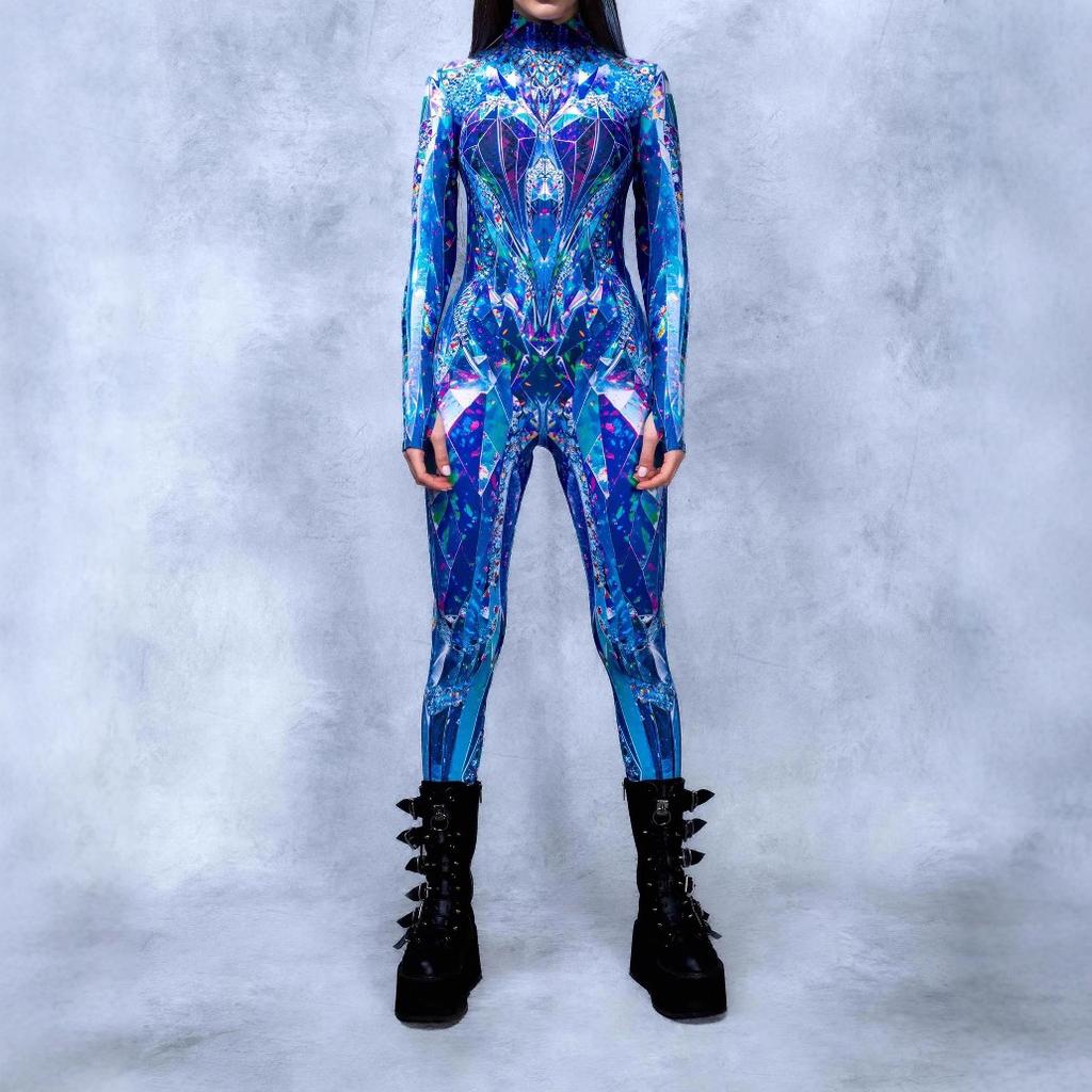 Unisex Cyber Punk 3D Digital Printing Halloween Party Role Play Outfit Women Men Cosplay Costume Carnival Jumpsuit