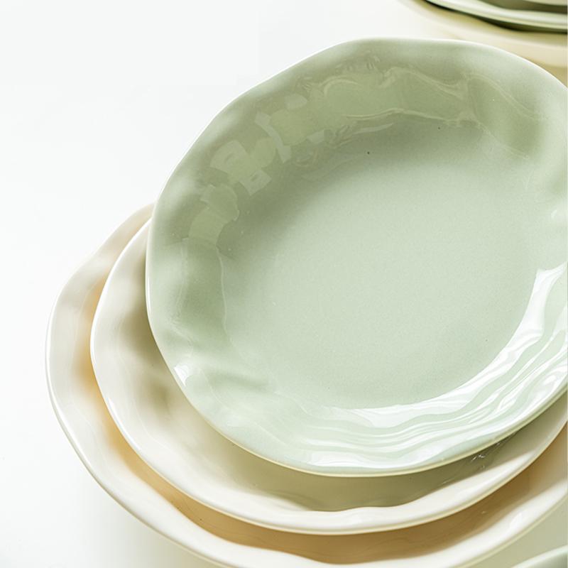 Household 7~8 Inch Cream Wind Ceramic Plate New Underglaze Colour Deepen Vegetables Salad Tableware Chinese Simple White Dish