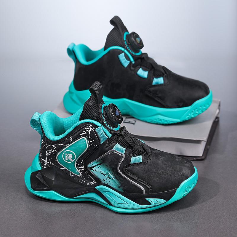 Popular spot rotating buckle cool leather basketball shoes trendy comfortable inner sports shoes platform children's running shoes