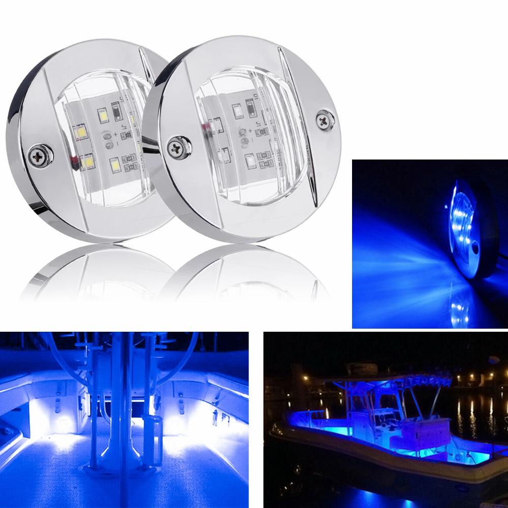 1-4pcs Blue+White Marine Boat LED Deck Courtesy Lights Waterproof Stern Transom Lamp