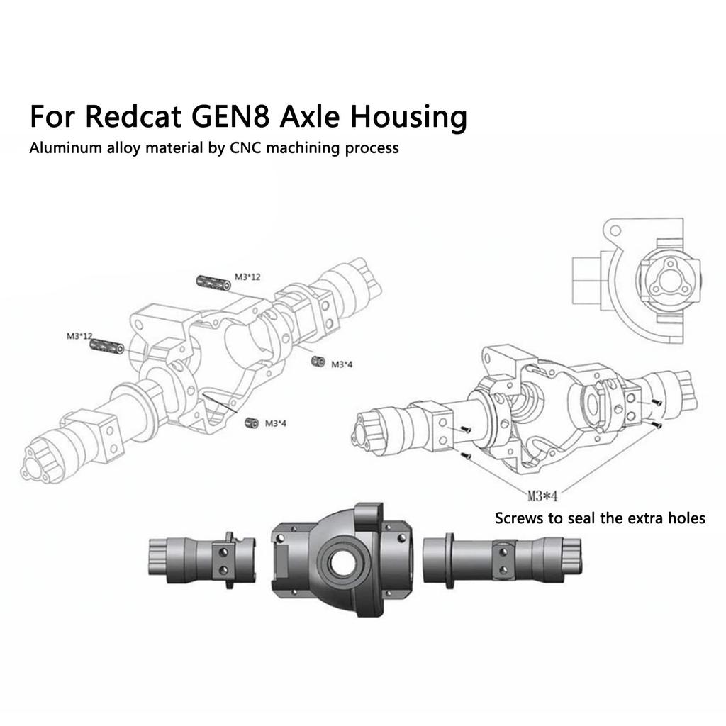 Aluminum Center Gearbox Housing Brass Front C Hub Caster Mounts for Redcat Gen8 Scout II 1/10