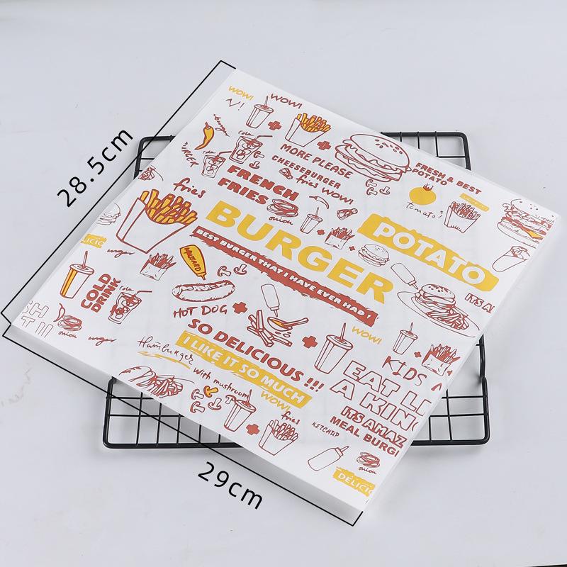 100Pcs Oil-Proof Paper Food Wrapping Paper Baking Sandwich Burger Fries Fried Food Wrapping Paper Plate Mat Accessories