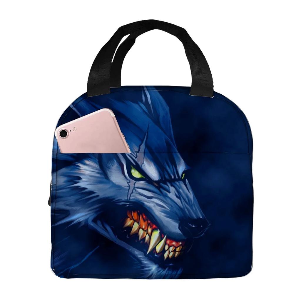 wolf angry animal  Portable Aluminum Foil Thickened Insulated Office Lunch Bag Waterproof Lunchs Bags Tote Bags