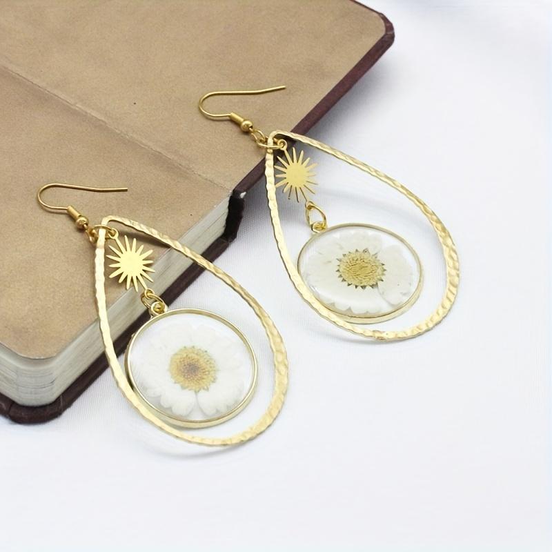 Полые каплевидные серьги с высушенным на солнце цветочным дизайном — фото 2