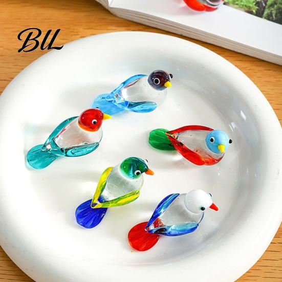 Miniature Bird Sculpture Hand Blown Glass Figurine Mini Decorative Animal Statue Desktop Decor Collectible Ornament for Home Office Table