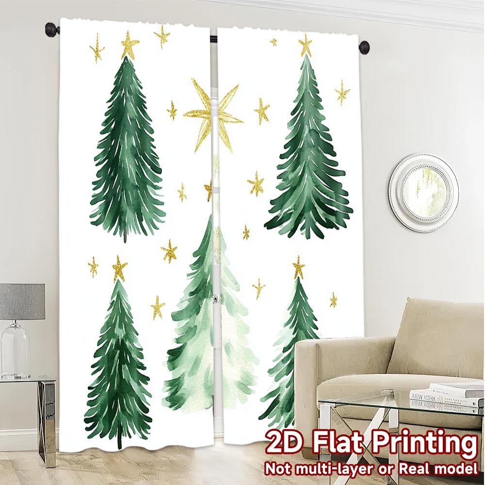 2pcs,Curtains Christmas Tree Snow Stars (3) Fashionable Modern Curtains Durable Polyester Curtains Home Decor Use for Bedroom,