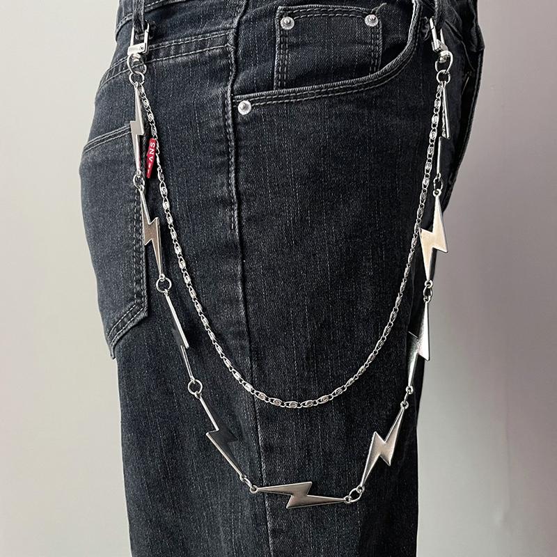 Accessories: Able And Versatile Men'S And Women'S Waist Chains, Punk Metallic Lightning Bolt Pendant Trouser Chains