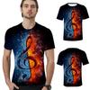 Stilvolles Herren Eis Feuer Musiknote 3D-gedrucktes Kurzarm-O-Ausschnitt Freizeit-T-Shirt