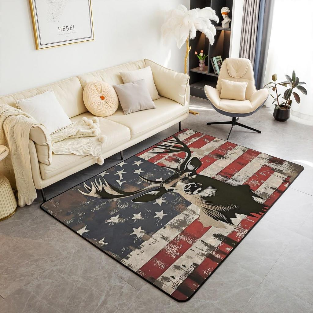 Erosebridal Rustic Cabin Lodge Area Rug 6'6" x 4'11" for Bedroom Living Room Playroom,Hunting Bear Deer Carpet,Southwestern Aztec Decorative