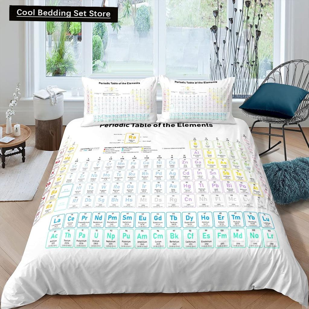 Periodensystem Königin König Bettbezug Pädagogische Wissenschaft Chemie Bettwäsche-Set für Studenten Lehrer Elementtabelle Bettdeckenbezug