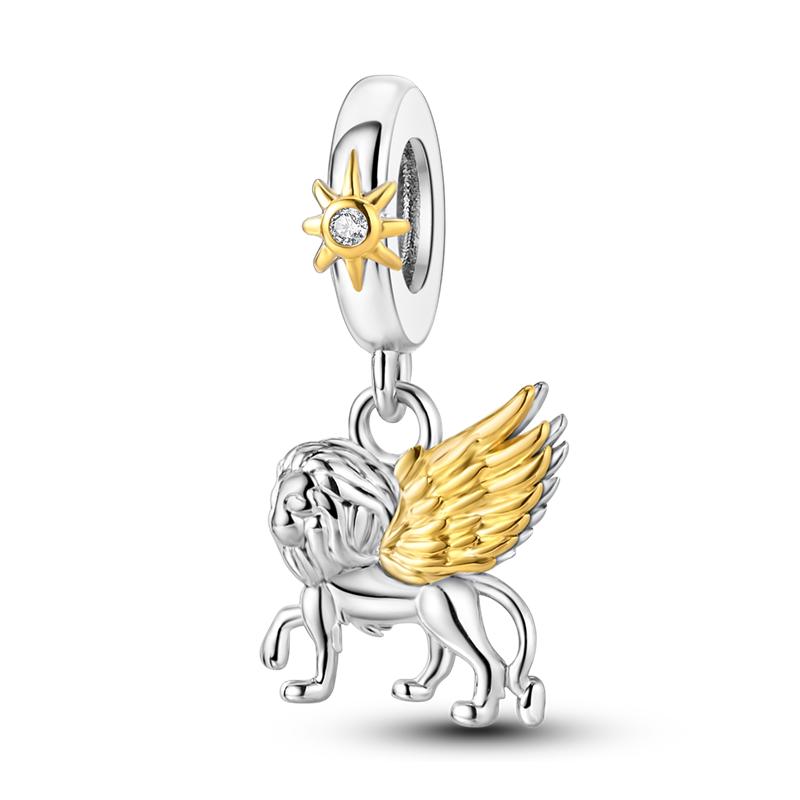 Golden Series Diy Clip Charms Beads Original Fine Copper Inlaid Sun Poodle Dog Bow Safety Chain Fit Bracelet Jewelry Marking