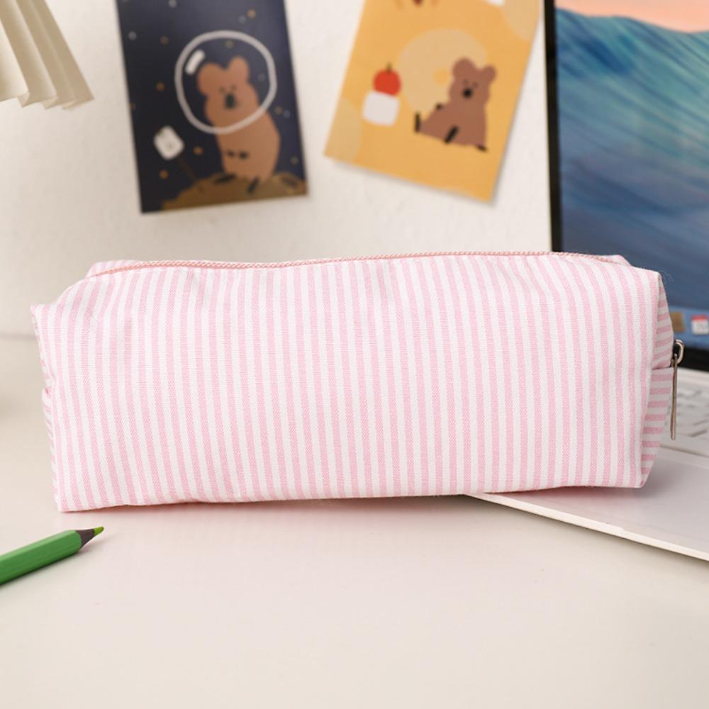 Stripe Design Pen Bag Seersucker Pen Pouch Simple Stationery Organizer  Back to School
