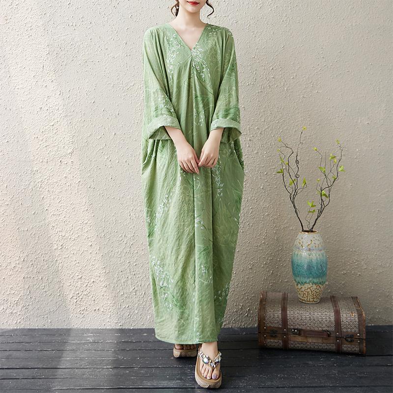 

DIMANAF 2025 Женское Весеннее Длинное Платье Большого Размера Свободное Базовое С Принтом Винтажное Повседневное Цветочное Оверсайз С Длинным Рукавом Макси One Size зелёный