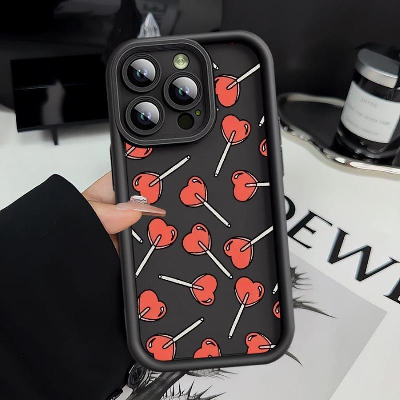 Heart shaped lollipop Phone case iPhone 15 Pro Max 11 12 13 16 14 Plus Silicone Shockproof Case Lens protector shell