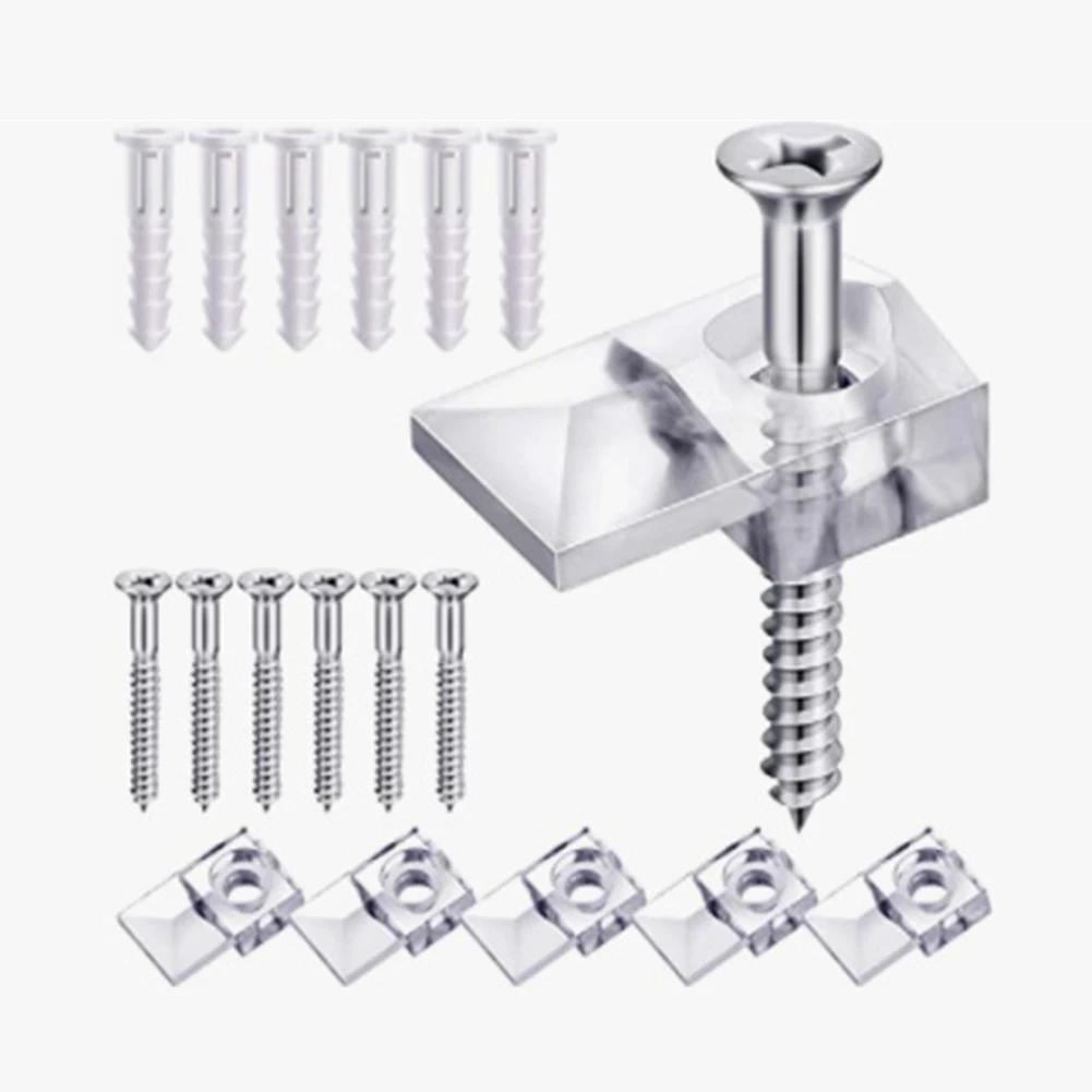 Practical Mirror Mounting Kit 20 Sets of Mirror Holder Clips Lightweight Plastic Clips with Screws and Anchors