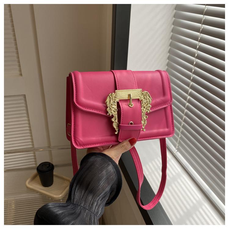 

Fashion Lock Portable Small Square Bag Women s 2024 Autumn New Trend Solid Color Bag Temperament Casual Shoulder Bag рожевий червоний колір