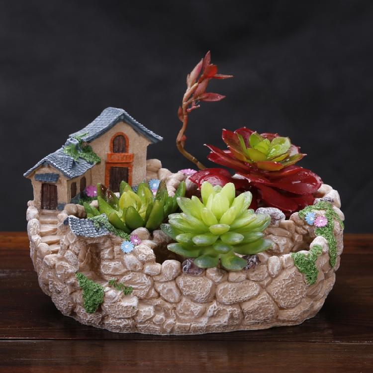 Garden Miniature Sweet House Cottage Flowerpot DIY Bonsai Pots for Succulents Plant Indoor Outdoor Tabletop Decoration