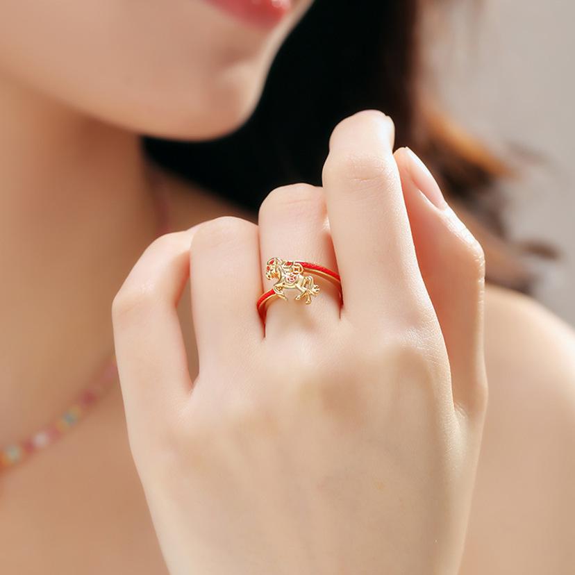 High-End Exquisite 2026 Year of the Horse Zodiac Red String Ring for Girls - Chinese Style Adjustable Finger Ring