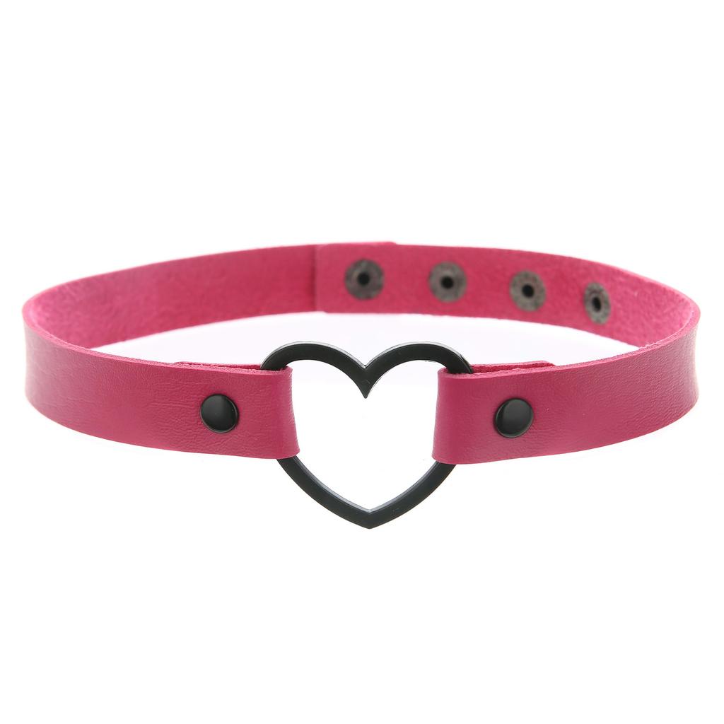 Goth Leather Heart Choker Necklace for Women Girls Adjustable Punk Collar Necklace Kawaii Cute Jewelry