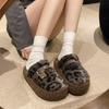 Fashion Winter New Baotou Slippers for Women Round Head Plush Deep Mouth Belt Buckle Anti-slip Wear-resistant Thick Sole Cotton Drag