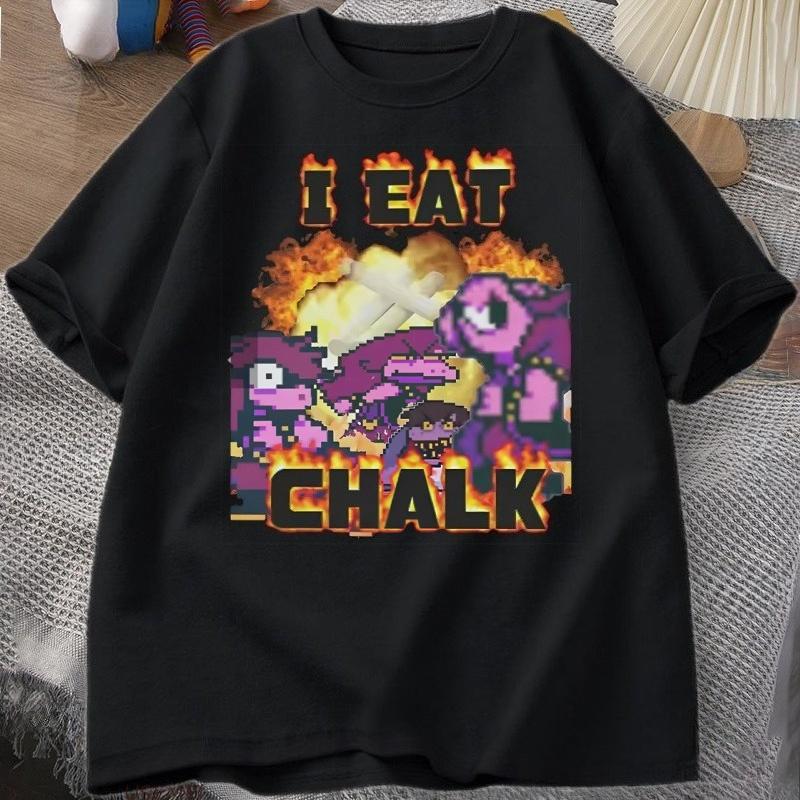 I Eat Chalk Deltarune Game Tshirt for Unisex Women Causal Funny Short Sleeve Round Neck Tshirt Streetwear Male Graphic T Shirts