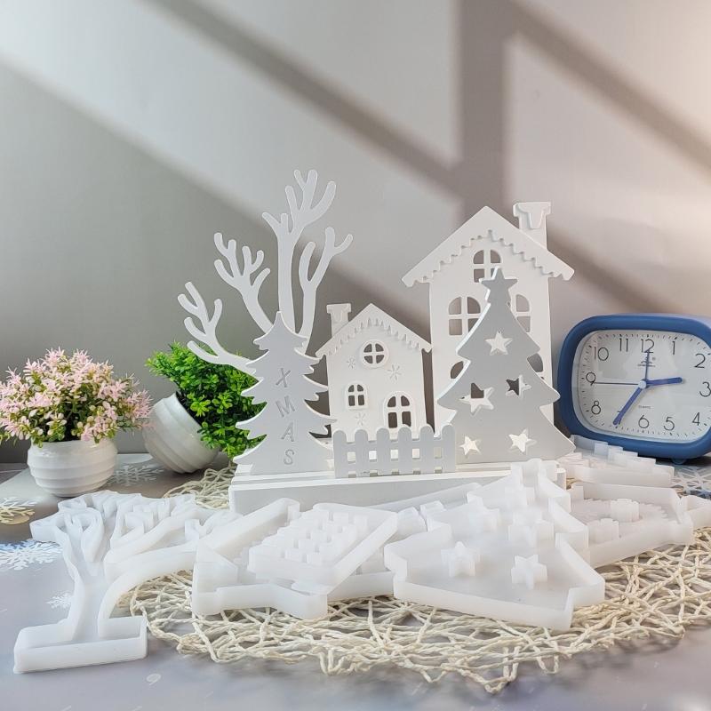 6Pcs Christmas Theme Candle Holder Molds for Candle Holder Plaster Decoration Christmas Decoration Chocolates, Fondant