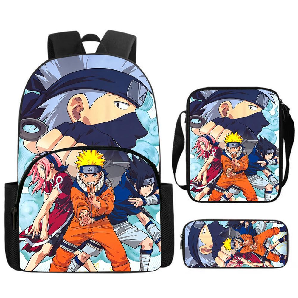 3Pcs Set NARUTO Anime School Backpack With Front Pocket & Crossbody Bag & Pencil Bag,Durable&Lightweight,for Boys&Girls Age 5-10