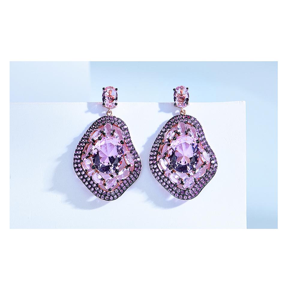 Umcho Cercei cu picătură nano roz Morganite Creați Cercei de lux autentic din argint 925