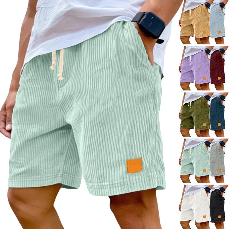 Pantaloncini da uomo in velluto a coste con coulisse - Estivi, Vestibilità ampia, Gamba dritta, Traspiranti, Asciugatura rapida, Casual Sportivi, Cinque pollici