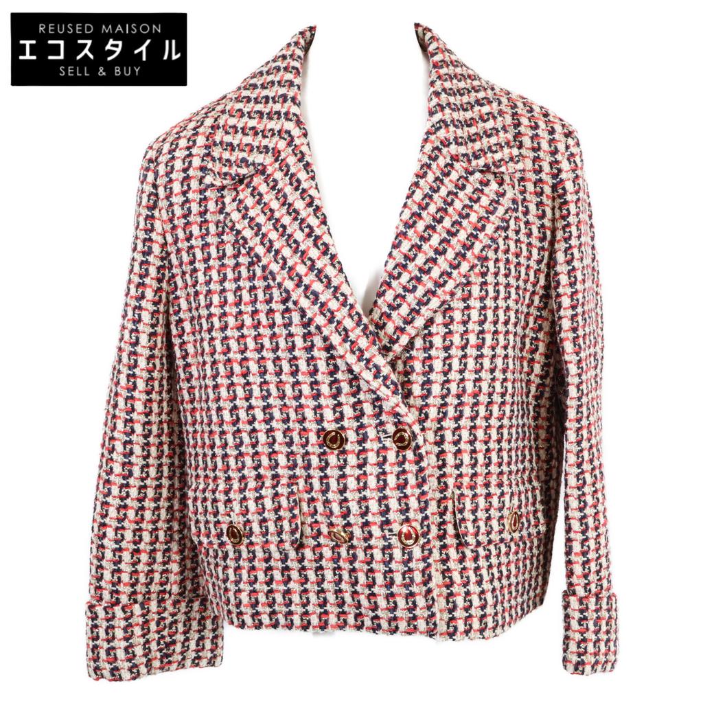 Gucci Excellent Condition 22 Year Semi-double Tweed Jacket Jacket 36 Red X Navy X whiteUsed