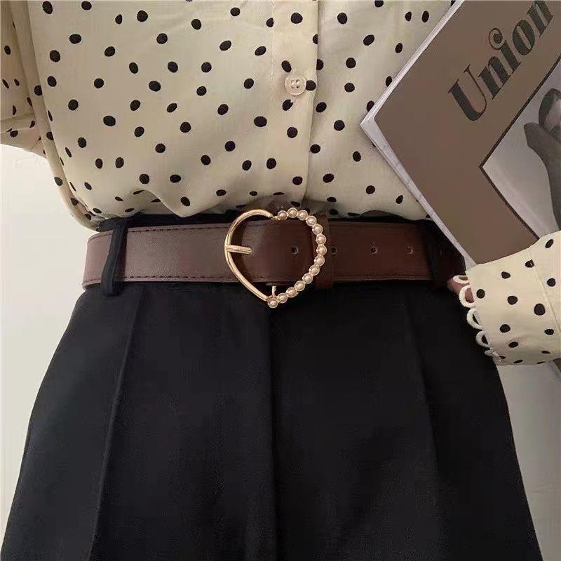 Chic Retro Pearl Buckle Women's Fashionable Versatile Jeans Belt In Stylish Pu Material Available In Multiple Colors