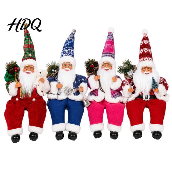 Indoor Festive Shelf Sitter Christmas Sitting Santa Claus Figurine Cute Doll with Gift Bag Xmas Home Ornament Collection And Presents for Holiday