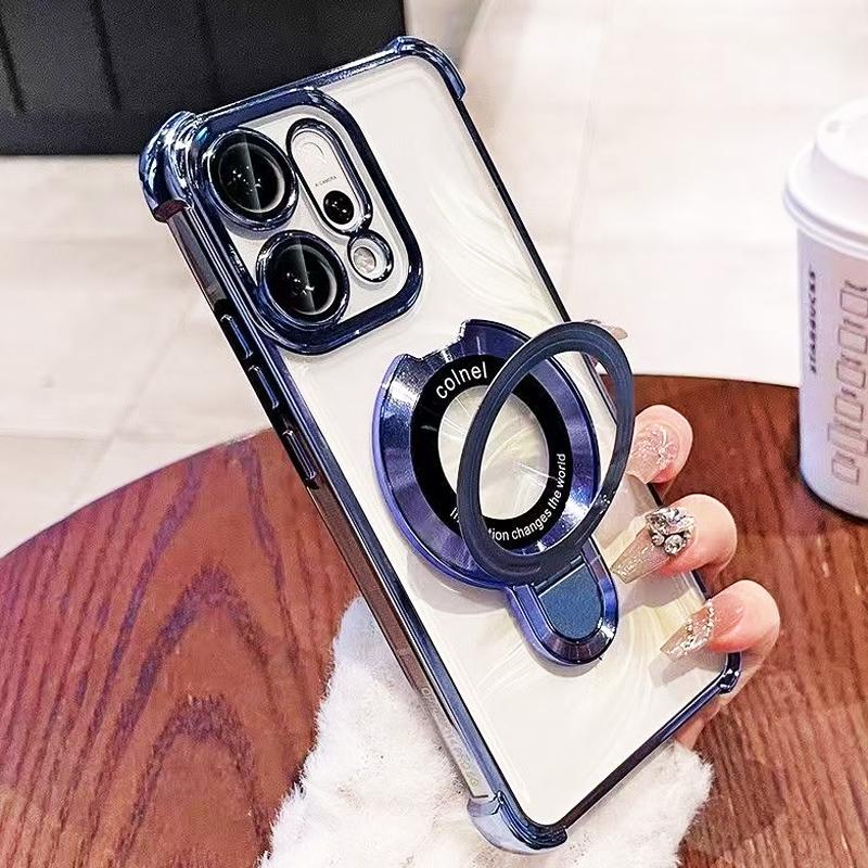 For OPPO Reno 14 13 12 11 Reno14 Reno13 F Pro 13F 14F 12F Case Magnetic Holder Plating Airbag Soft Transparent Shockproof Cover