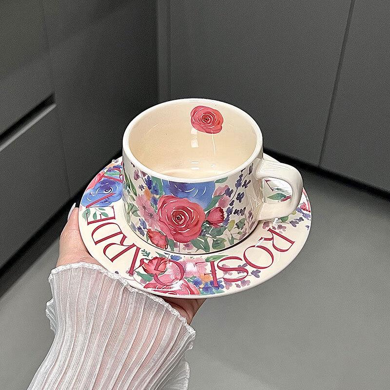 Changqi Vintage Rose Ceramic Coffee Cup & Saucer Set