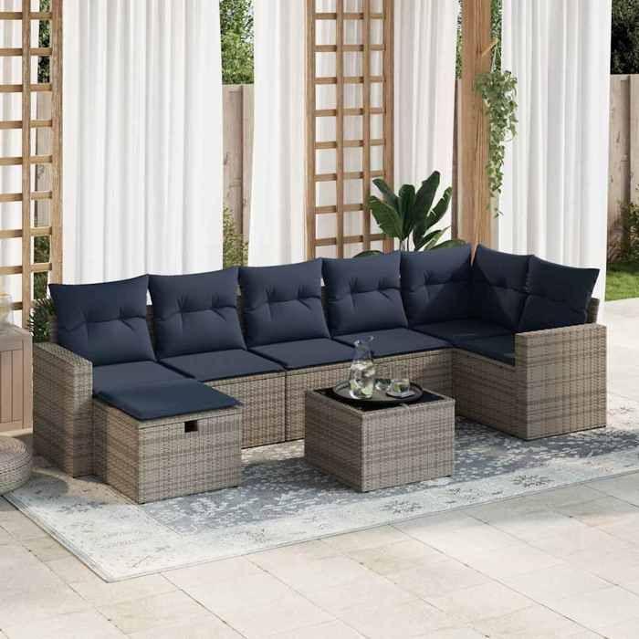 VidaXL Garden Lounge Set 8 Pcs with Grey Cushions Wicker 3325417